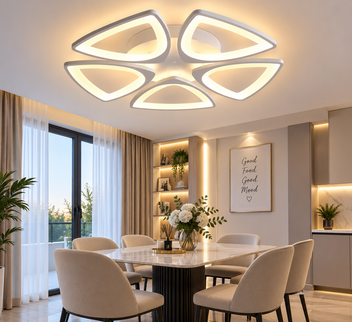 Plafonieră LED Petal 5 – Design Geometric Modern, Alb Iluminare 800w