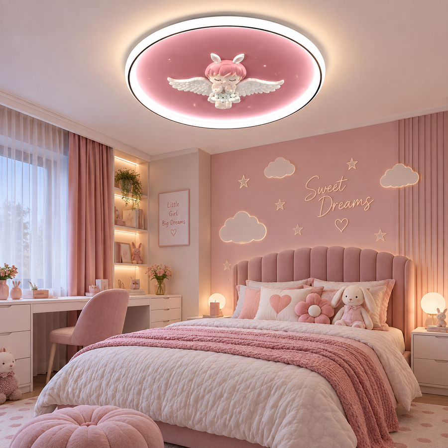 Plafonieră LED Copii Little Angel – Îngeraș 3D Roz, iluminare 500w