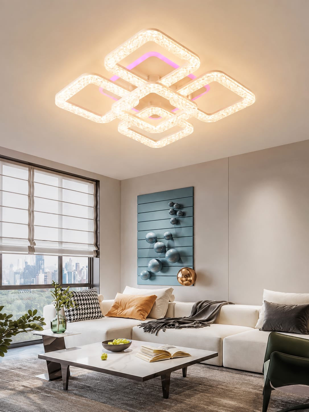 Lustră Led Five Squares Glow Rgb iluminare  500w